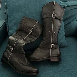 Black Leather Militia Style Boots